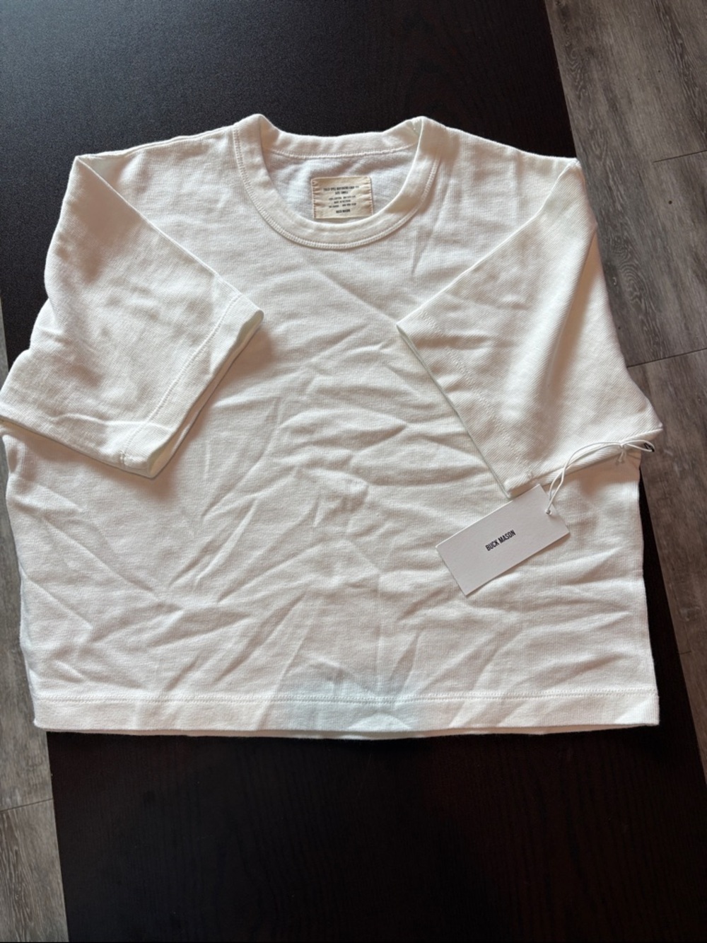 NWT Buck Mason White Field Spec Boyfriend Crop Tee Small Retail $62
